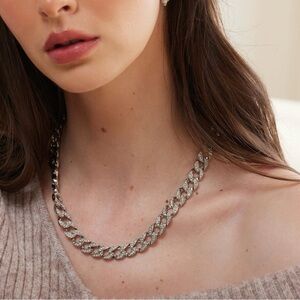 Kenneth Jay Lane SILVER & CRYSTAL CHAIN LINK NECKLACE